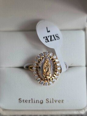 Cynthia White Sterling Silver Virgin Mary Cubic Zirconia Ring Size:7